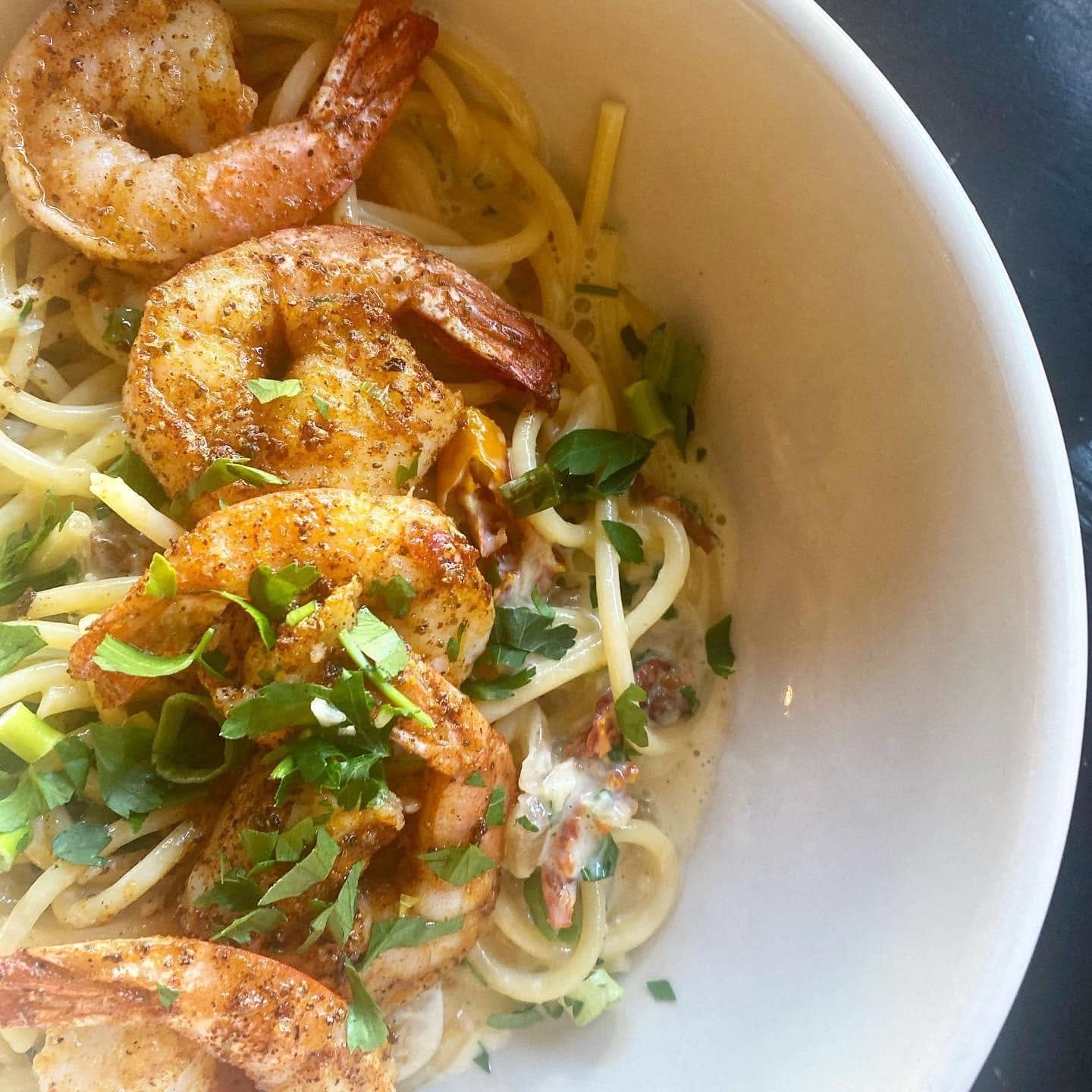 Shrimp pasta course served inside a featured Home Tour home at Chefs on Tour